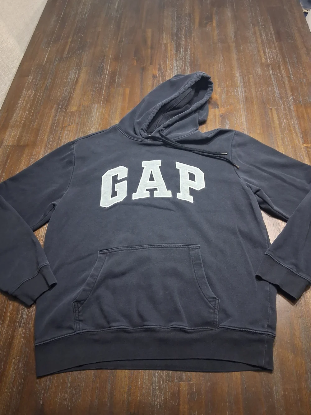 Vintage GAP Men's Navy Crewneck Hoodie with White Logo